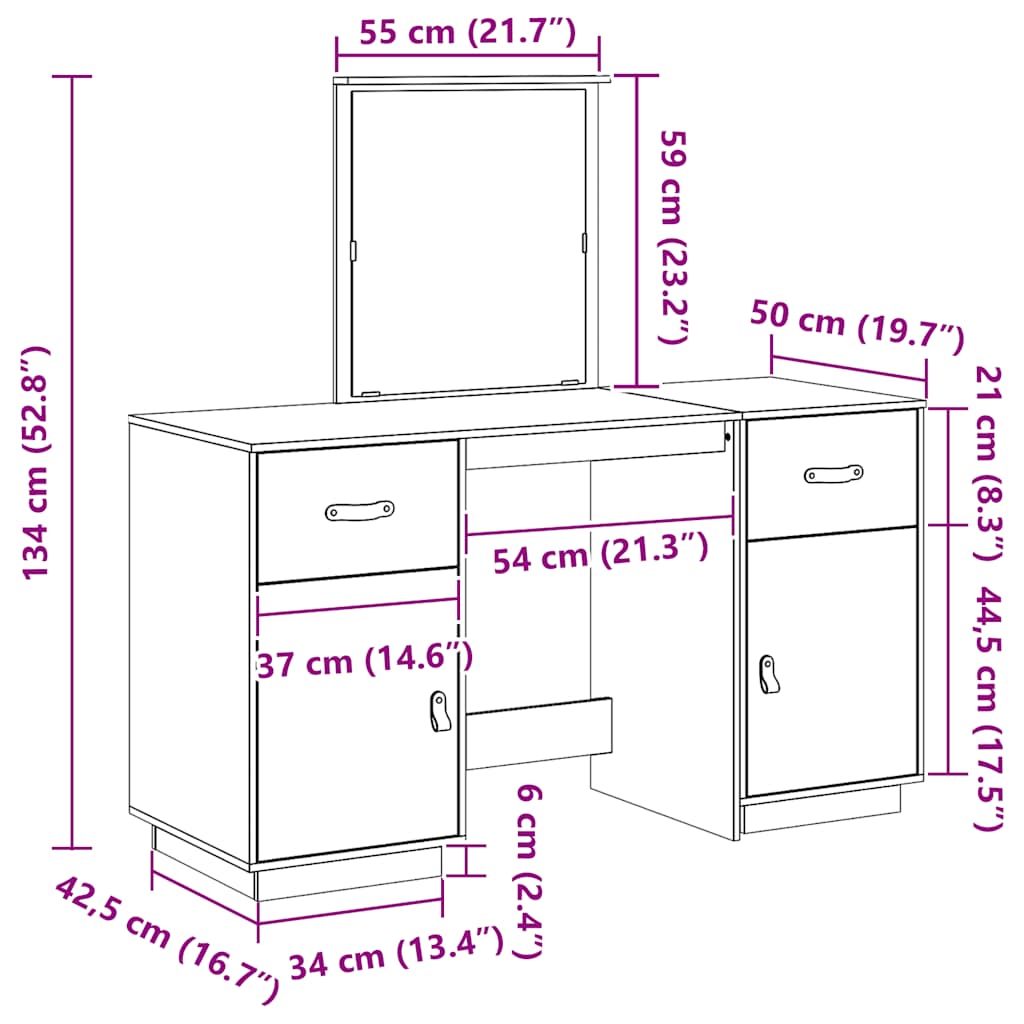 Dressing Table Set With A Mirror Solid Wood Pine